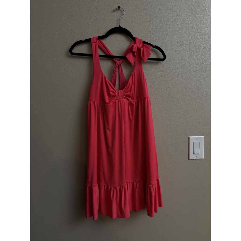 Betsey Johnson Swim Cover Up‎ M/L Pink Bow Ruffle Babydoll Coquette Beach Mini